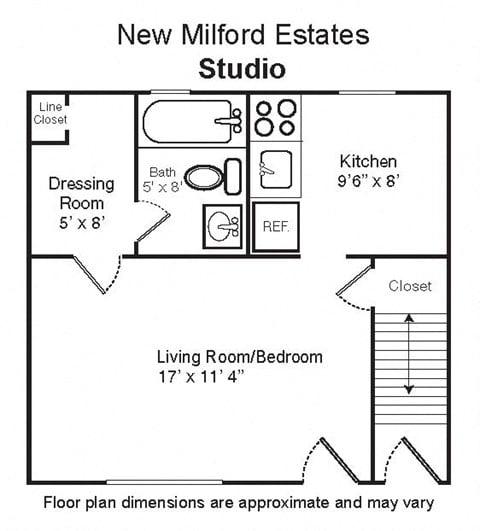 Floor plan for 1 bed, 1 bath